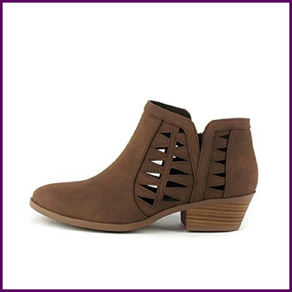 Western Ankle Booties 5.5 Round Toe Faux Suede Stacked Heel - Picture 2 of 6